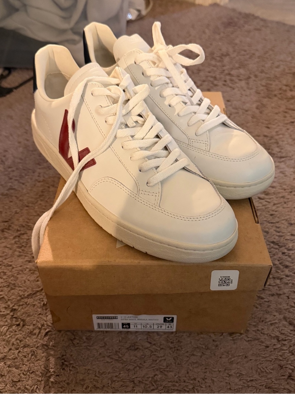 Veja White Leather Sneakers with Red Side V